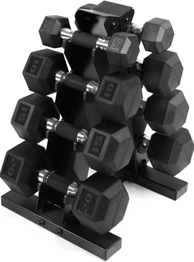 Rubber Encased Hex Dumbbells with Rubber Grip Contoured Handle for Muscle Toning, Strength Building & Full Body Workout