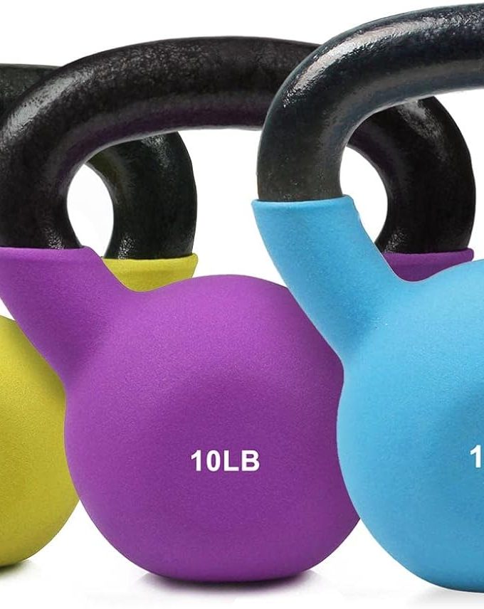 Neoprene Coated Solid Cast Iron Kettlebell 5 10 15 20 25 30 35 40 45 50 LB, Great for Full Body Workout, Cross-Training, Weight Loss & Strength Training