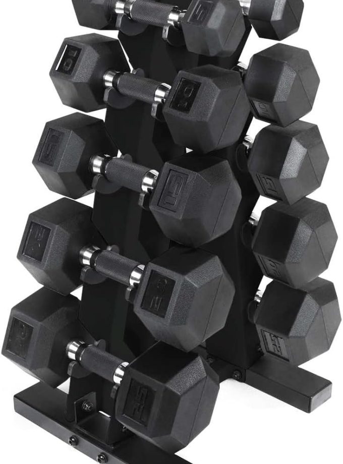 Rubber Encased Hex Dumbbells with Rubber Grip Contoured Handle for Muscle Toning, Strength Building & Full Body Workout