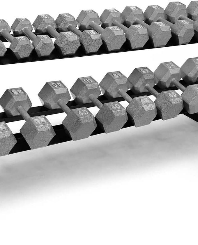 Cast Iron Dumbbell Set, Solid Hexagon Grey Dumbbell Set, Strength Training Free Weights for Women & Men