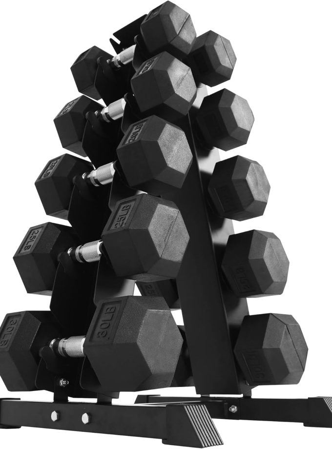 Premium Rubber Coated Hex Dumbbell Weight Set and Storage Rack, Multiple Packages