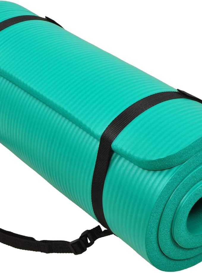 All Purpose 1-Inch Extra Thick High Density Anti-Tear Exercise Yoga Mat with Carrying Strap, Optional Yoga Blocks and Knee Pad