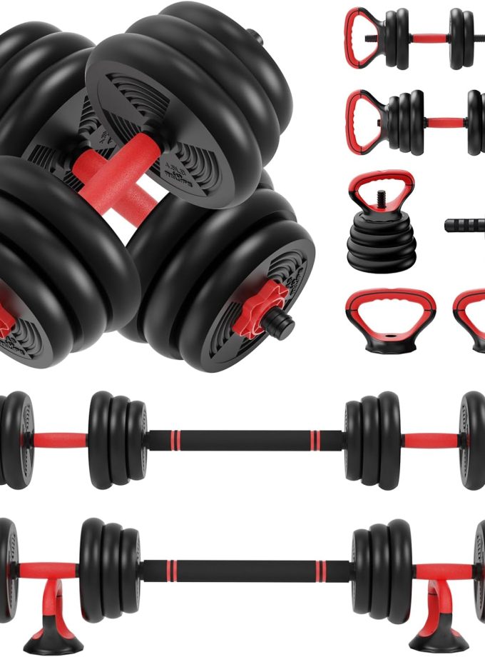 RELIFE REBUILD YOUR LIFE Adjustable Dumbbells Set 6 in 1 Weight Set Dumbbell Barbell Kettlebells, Push-up, Push up Stand and Ab roller for Workout Home Fitness Equipment