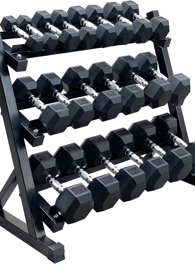 450-550 lb Dumbbells Weight Sets with Rack Rubber Encased Hex Dumbbell Free Weights 5-45 LB(9 Pair) Weight Rack with Dumbbells Set for Your Home Gym