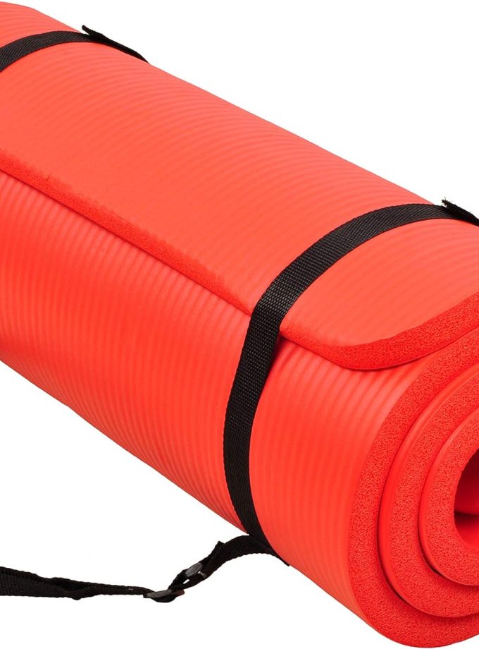 All Purpose 1-Inch Extra Thick High Density Anti-Tear Exercise Yoga Mat with Carrying Strap, Optional Yoga Blocks and Knee Pad