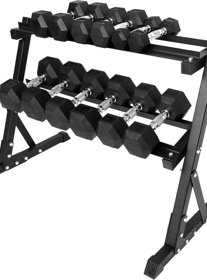 Premium Rubber Coated Hex Dumbbell Weight Set and Storage Rack, Multiple Packages