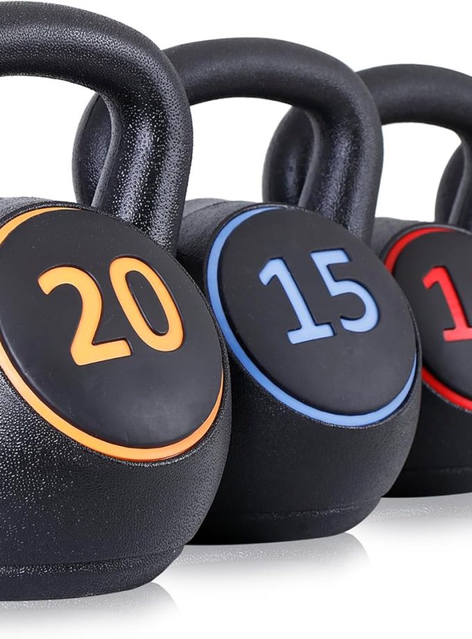 Kettlebell Sets 4 Piece Strength Training KettleBells Weight Set 5lb, 10lb, 15lb, 20lb  Coated Concrete Kettle bell Core Training or Women & Men for Full Body Workout & Exercise Fitness