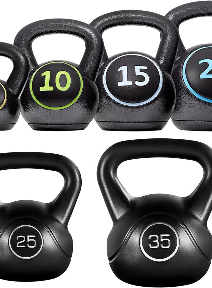 6pcs Kettlebell Set  Coated Kettlebells Weight Sets 5LB, 10LB, 15LB, 20LB, 25LB, 35LB Kettlebells for Home Fitness Gym