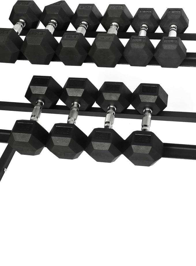 Premium Rubber Coated Hex Dumbbell Weight Set and Storage Rack, Multiple Packages